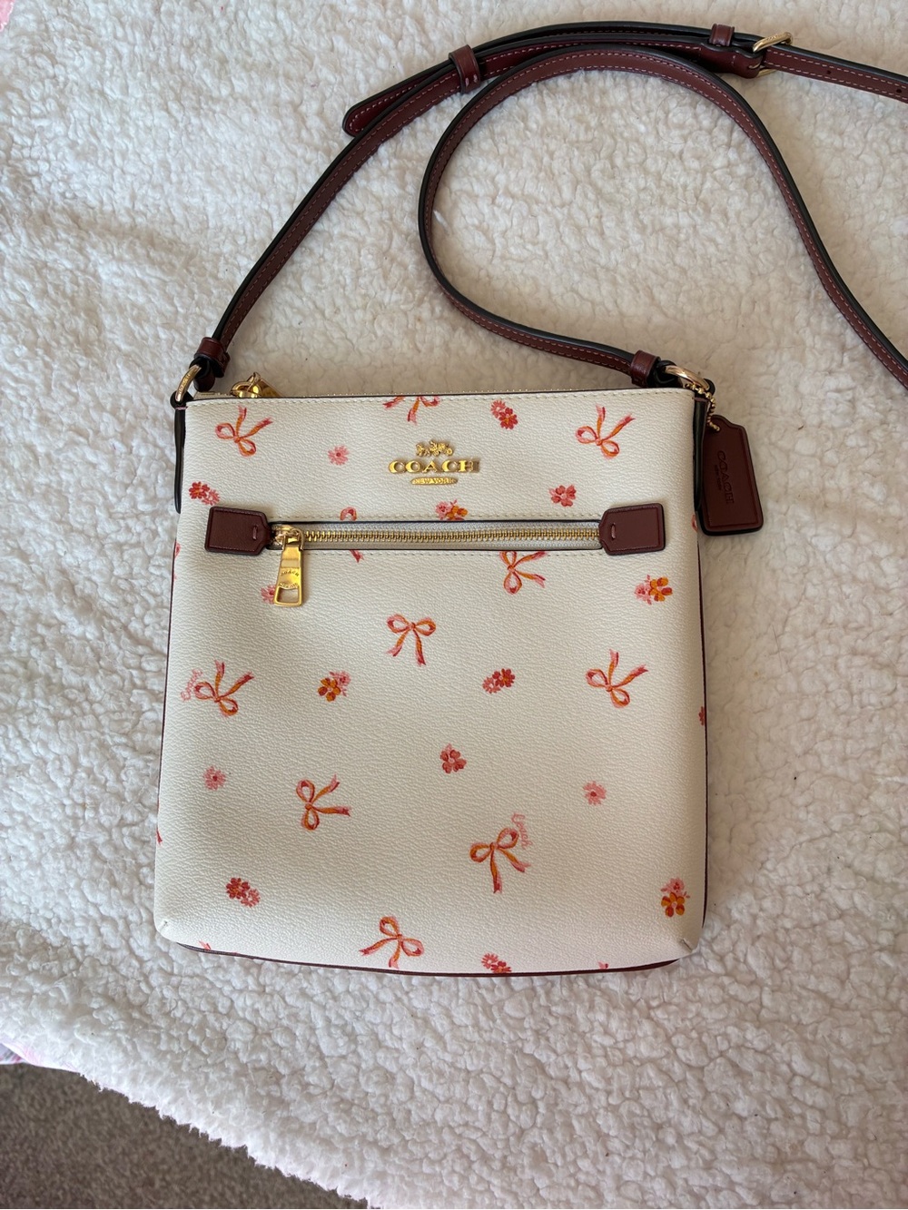 Coach Cream Crossbody with Pink Floral & Bow Print